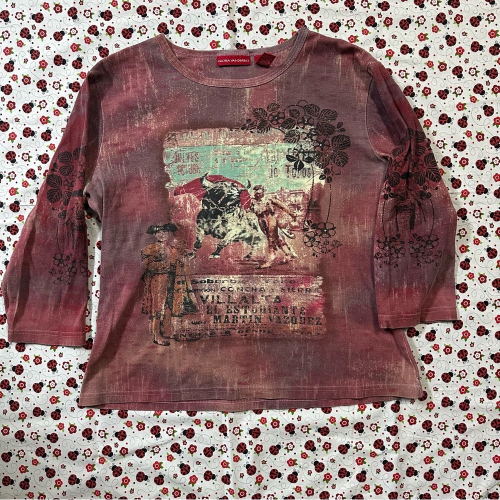 Gloria Vanderbilt Vintage 100% Cotton Plaza De Toro Matador Top - Size L